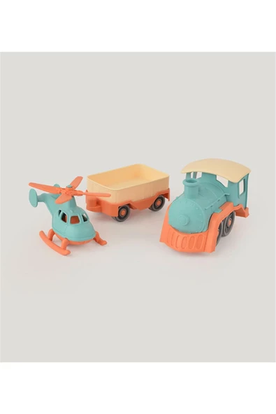 Helikopter Taşıyan Yük Tren Seti LC - Mavi Su Dünyası - 2
