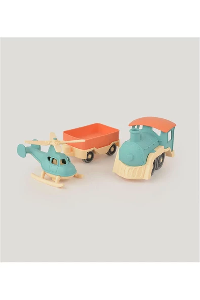 Helikopter Taşıyan Yük Tren Seti LC - Mavi Su Dünyası - 3