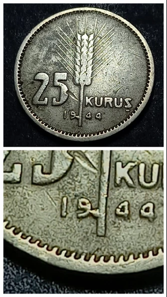 25 Kuruş 1944 çapaklı/emsalsiz/nadir ÇT/ÇÇT+ eski madeni para - 399636668a49d0b6ed