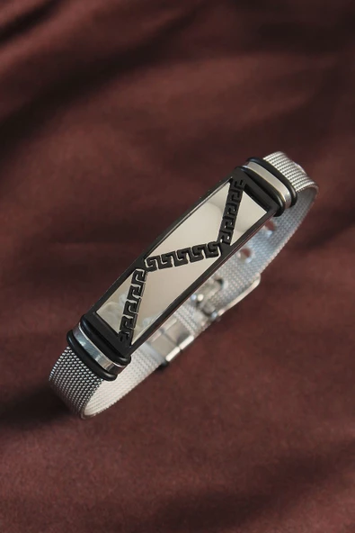 MuI MuI 316L Çelik Siyah Etnik Desenli Ayarlanabilir Hasır Kordonlu Bileklik