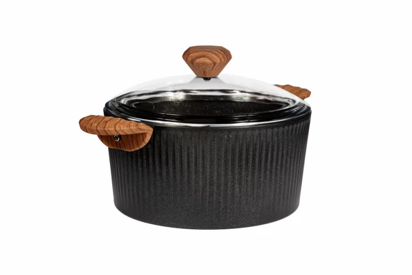 Febern Premium Bio Granit Alüminyum Döküm Nisch Tencere Seti (Siyah-Koyu Ahşap Kulp) - 4