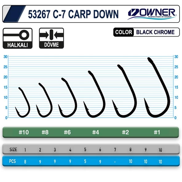 Owner 53267 C-7 Carp Down Black Chrome Sazan İğnesi - 2
