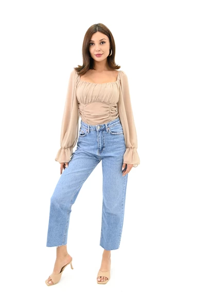 Kadın Şifon Crop Bluz 1734-24 - 12