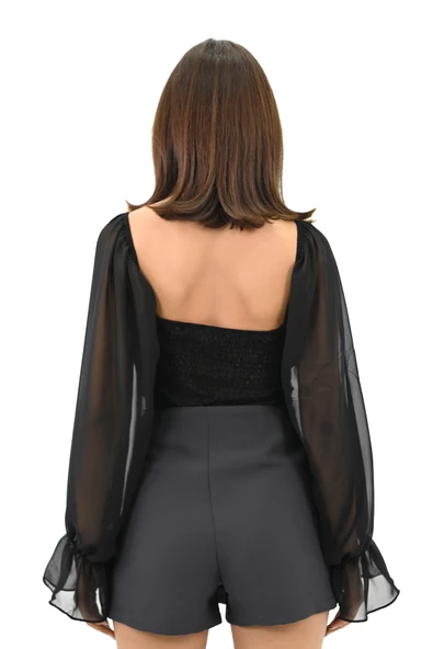 Kadın Şifon Crop Bluz 1734-24 - 5