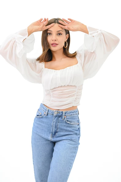 Kadın Şifon Crop Bluz 1734-24 - 8