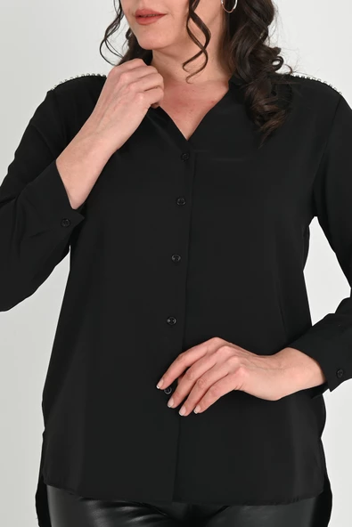 Kadın Büyük Beden Omuz Taş Detaylı Gömlek 1687-24 - 6