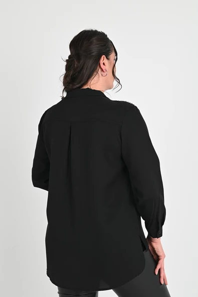 Kadın Büyük Beden Omuz Taş Detaylı Gömlek 1687-24 - 7