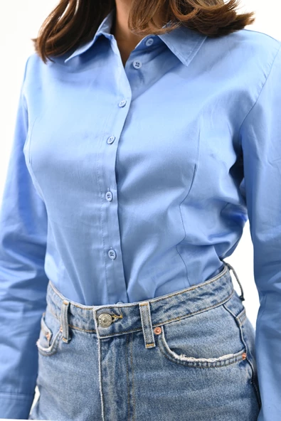 Kadın Klasik Uzun Kol Gömlek 1668-24 - 6