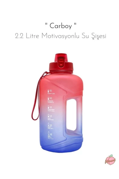 Fitmart Carboy - 2.2 Litre Motivasyonlu Su Şişesi-Kırmızı-mor