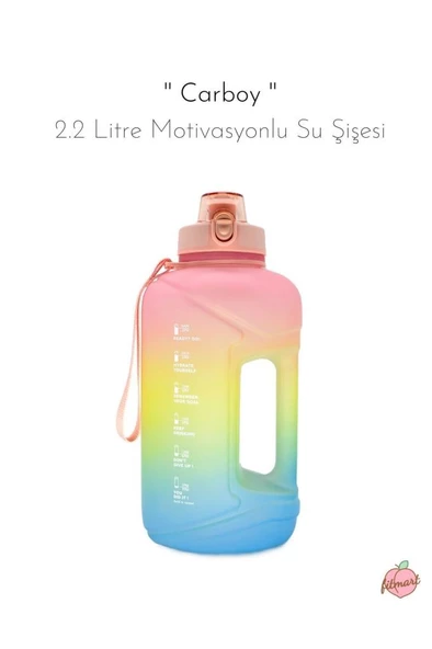 Fitmart Carboy - 2.2 Litre Motivasyonlu Su Şişesi- pembe-sarı-mavi