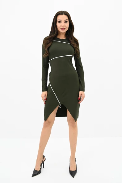 Kadın Fermuar Dekolteli Mini Elbise 5199-24 - 12