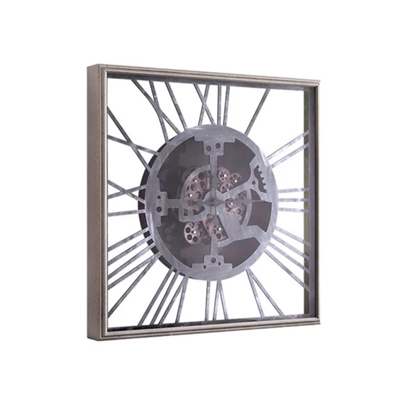 Duvar Saati Mekanik Çarklı Gümüş - Resim 2
