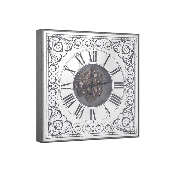 Duvar Saati Kare Gümüş Çarklı ürün görseli