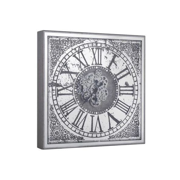 Duvar Saati Kare Gümüş Çarklı 2 - Resim 2