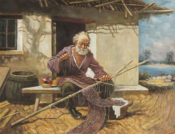 Dokumacı Yaşlı Adam - Kanvas Tablo