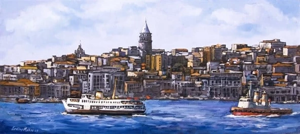 Haliç ve Galata Kulesi - Kanvas Tablo - Resim 2