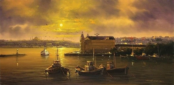 Haydarpaşa'da Gün Batarken - Kanvas Tablo - Resim 2