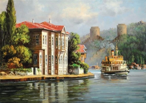 Hisardaki Yalı - Kanvas Tablo - Resim 2