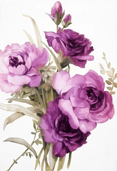 Suluboya Mor Çiçekler - Kanvas Tablo ürün görseli