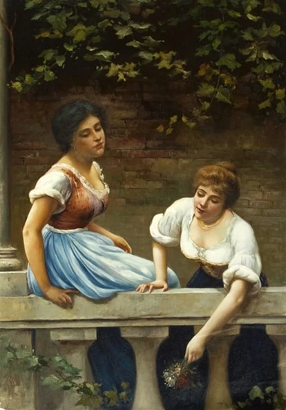 Aşığına Çiçek Atan Kız - Kanvas Tablo - Resim 2