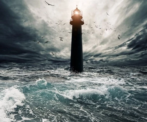 Fırtınada Deniz Feneri - Kanvas Tablo