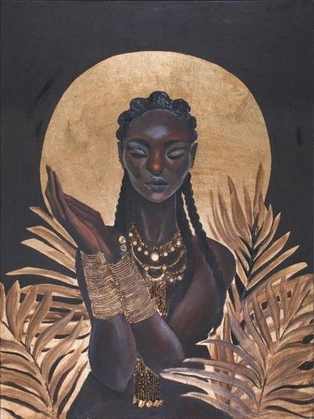 Altın Yaprakların İçindeki Kadın - Kanvas Tablo - Resim 2