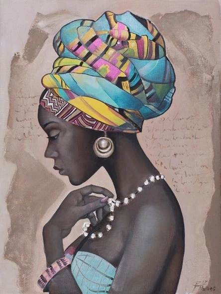 İnci Kolyeli Siyahi Kadin - Kanvas Tablo ürün görseli