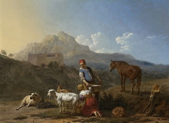 Süt Sağan Kız ve İtalyan Peyzaj - Kanvas Tablo - 2