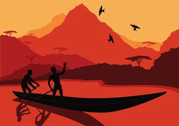 Kayıktaki Gençler - Etnik Kanvas Tablo - Resim 2