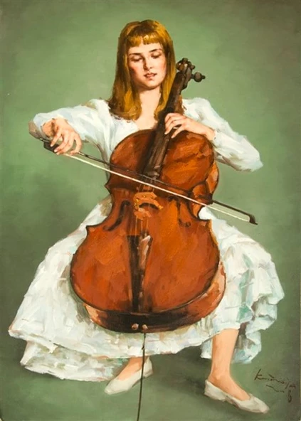 Çellist - Kanvas Tablo - Resim 2