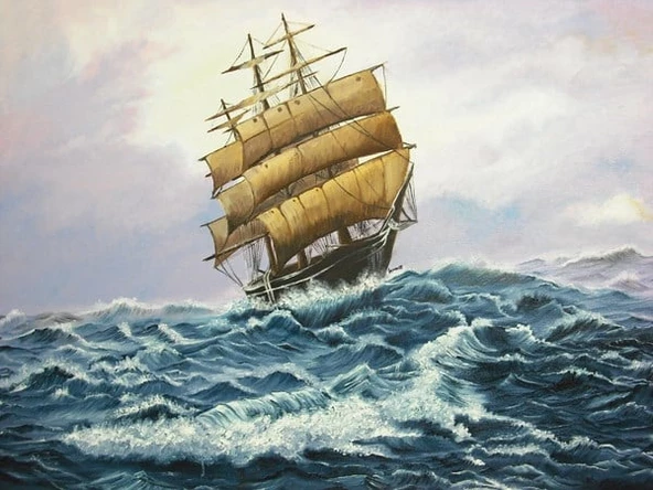 Fırtınada Yelkenli Büyük Gemi - Kanvas Tablo - Resim 2