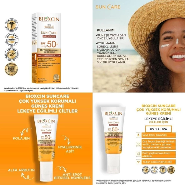 Bioxcin Sun Care Spf 50+ Melatone Leke Eğilimli Ciltler İçin Güneş Kremi 50 Ml