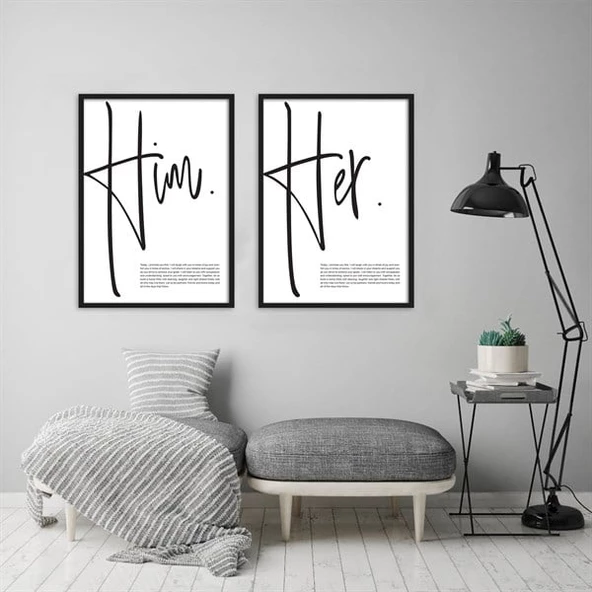 Him Her Çerçeveli Poster Seti ürün görseli