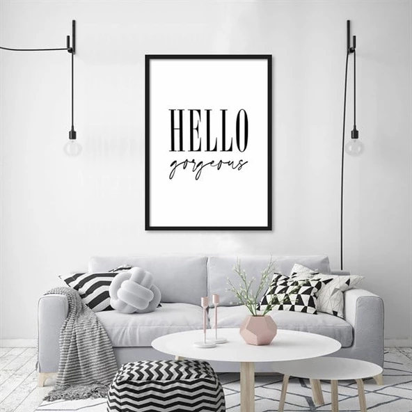 Hello White Çerçeveli Poster - 2