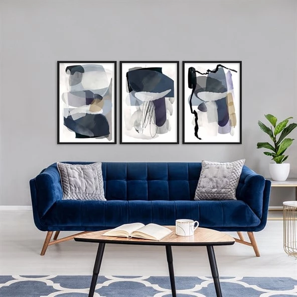 Soyut Mavi Çerçeveli Poster Seti - Resim 2