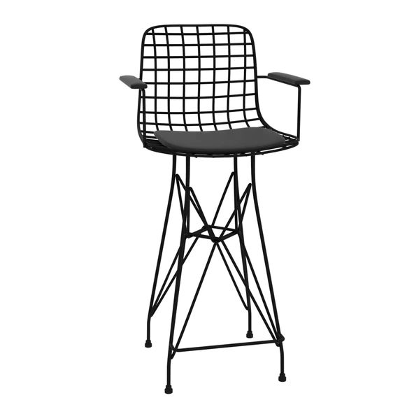 Knsz orta boy tel bar sandalyesi 1 li mağrur syhsyh kolçaklı 65 cm oturma yüksekliği mutfak bahçe cafe ofis - Resim 3