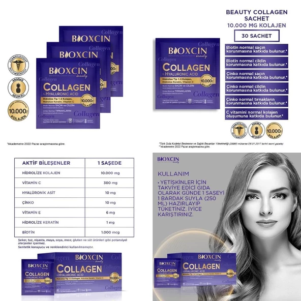 Bioxcin Collagen Hyaluronic Acid Hidrolize Tip 1-3 Kolajen 90 Saşe - 2