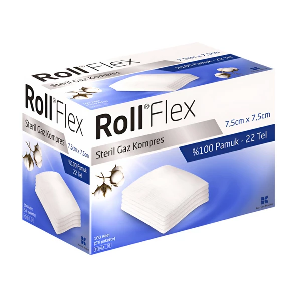 Roll Flex Steril Gaz Kompresi 100 Lü ( 7,5 Cm X 7,5 Cm  5 Li Pakette )