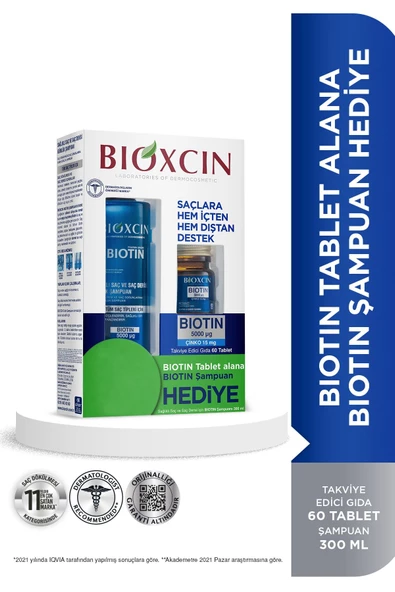 Bioxcin Biotin 5000 mg + Çinko 15 mg 60 Tablet + 300 ml Biotin Şampuan Hediyeli ( Özel Fiyat Etiketli )