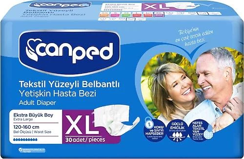 Canped Bel Bantlı Yetişkin Hasta Bezi 30 Adet - Xl Bel Ölçüsü : 120 - 160 Cm