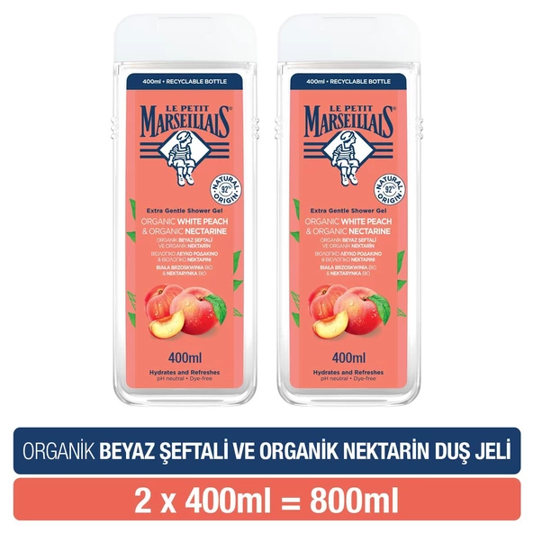 Le Petit Marseillais Organıc White Peach & Nectarine Duş Jeli 400 Ml 2 Li Avantajlı Paket