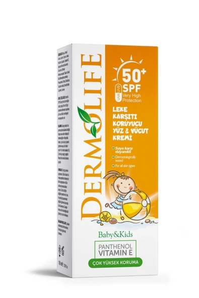 Dermolife Baby & Kids Leke Karşıtı Koruyucu Yüz ve Vücut Güneş Kremi Spf 50+ 100 Ml