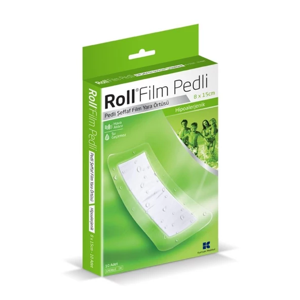 Roll Film Pedli Şeffaf Film Yara Örtüsü Hipoalerjenik 8 X 15 Cm 10 lu Kutu