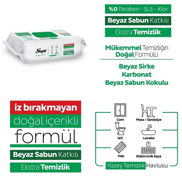 Sleepy Easy Clean Beyaz Sabun Katkılı Yüzey Temizlik Havlusu 100 x 12 Adet - 2