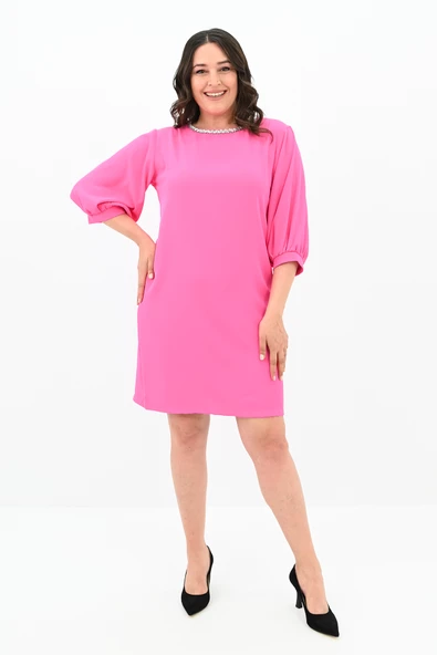 Kadın Büyük Beden Yaka Taş İşlemeli Elbise 5211-24 - 7