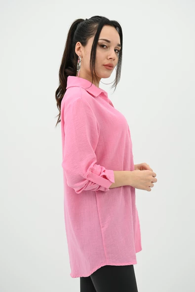 Kadın Keten Cep Detaylı Gömlek 1732-24 - 6