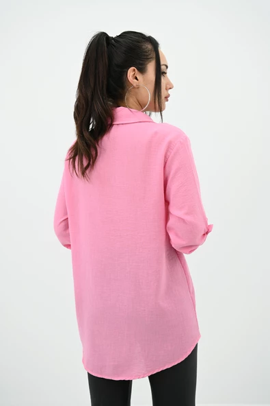 Kadın Keten Cep Detaylı Gömlek 1732-24 - 7