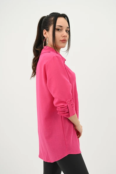 Kadın Keten Cep Detaylı Gömlek 1732-24 - 9