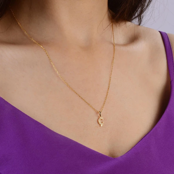 14 Ayar Altın Ç Harfi Taşlı Kolye Ucu 0,47gr - Resim 6