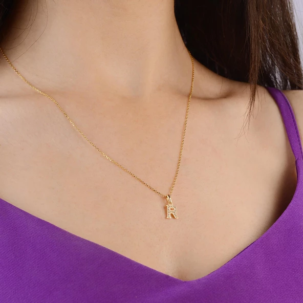 14 Ayar Altın R Harfi Taşlı Kolye Ucu 0,55 gr - Resim 6